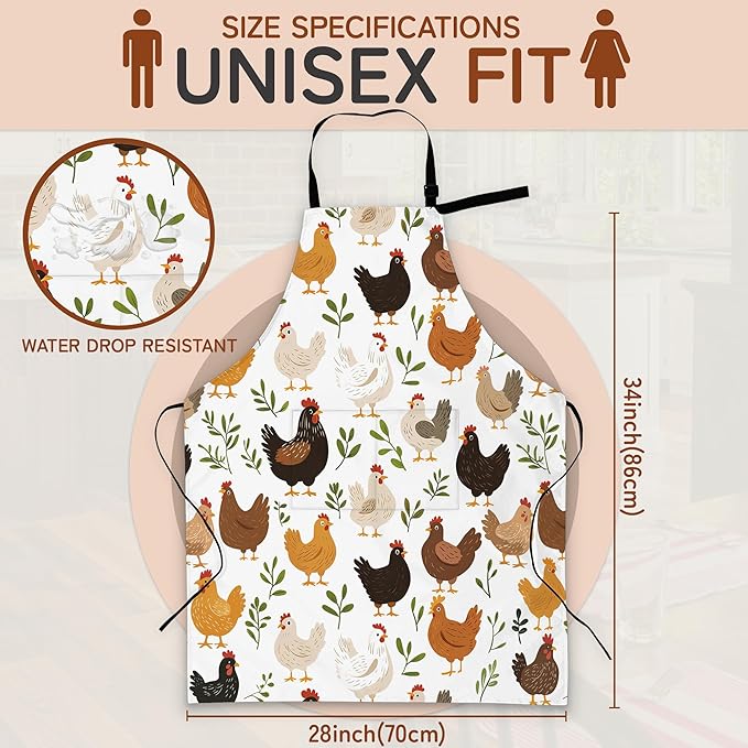 Cooking Aprons for Men and Women,Adjustable Bib Chef Apron with 2 Pockets, Soft and Durability Kitchen Apron