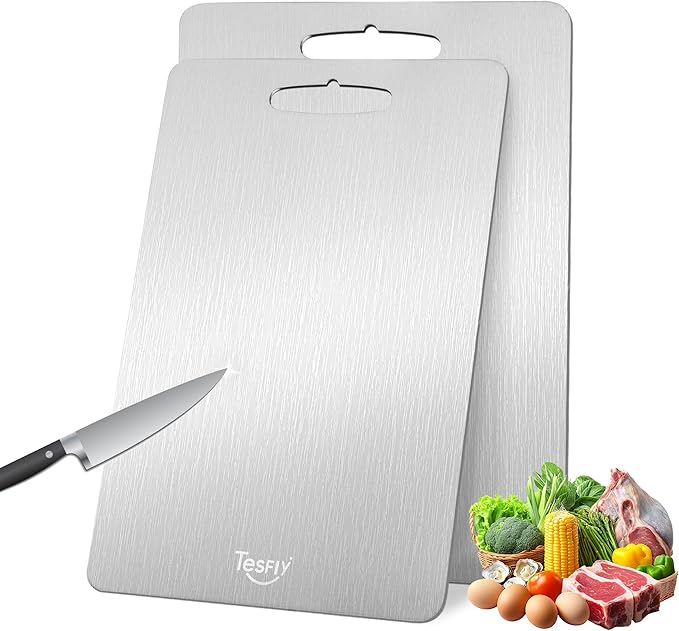 2 Pack Titanium Cutting Board-100% Pure Titanium Cutting Boards For Kitche,Easy to clean, Double-sided food-grade Cutting Board For Meats, Fruits And Vegetables (15 * 11)