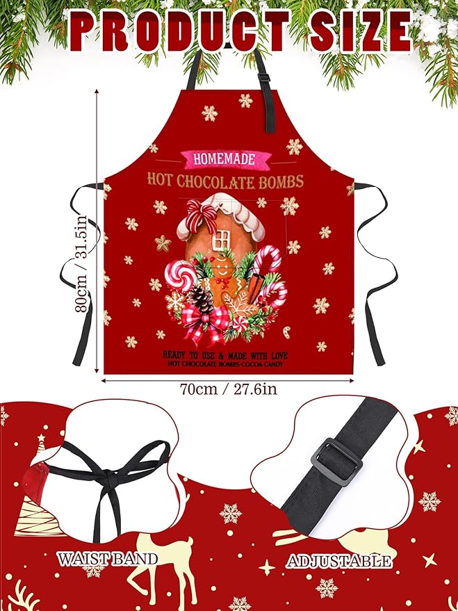 6 Pcs Christmas Aprons for Women Xmas Tree Aprons with Pockets Vintage Adjustable Baking Supplies for Adults