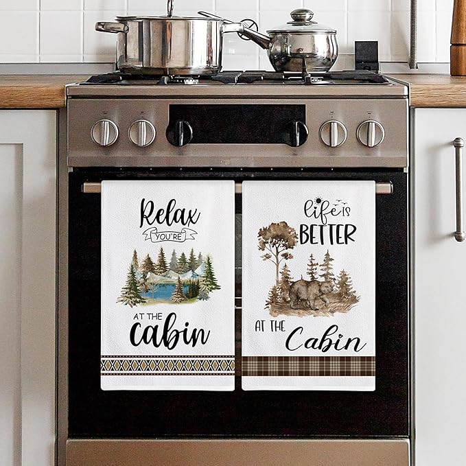 pinata Cabin Decor, Log Cabin Kitchen Towels Set of 4, Rustic Farmhouse Dishes Hand Towels for Home Kitchen Housewarming Gifts