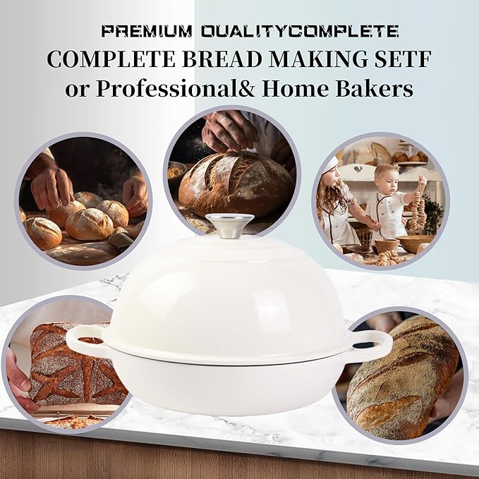 Dutch Oven for Sourdough Bread Baking, Enameled Cast Iron Dutch Oven Pot with Lid, Dome-Shaped Bread Dutch Ovens, 6 Qt, (White)