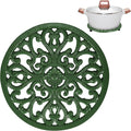Sumnacon Cast Iron Trivet 6.7 Inch Iron Trivet for Hot Dish Pot Pan Plate Teapot,Heat Resistant Cast Iron Trivets with Rubber Feets for Kitchen Dining Table Cooktop Stove,Retro Green