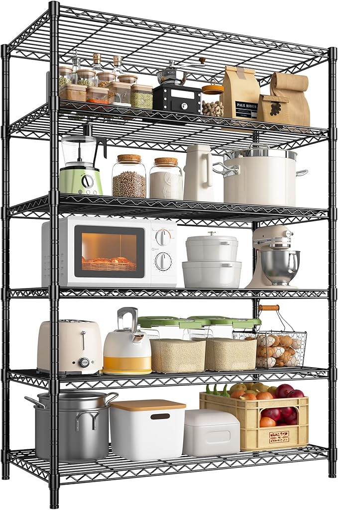 6Tier Metal Shelving Unit Storage Shelves. 1200LBS Wire Shelving Rack Heavy Duty, 75H Adjustable Pantry Shelves, Metal Shelf for Garage Shelving, Closet Shelves,Kitchen, 75" Hx 36" Wx 18" D