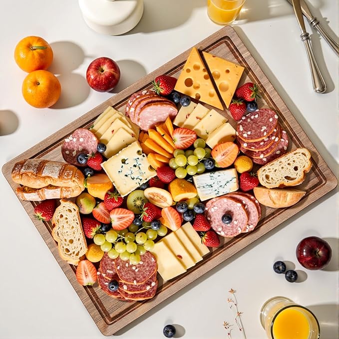 Acacia Wood Cutting Board for Kitchen,24x18x1.2 Inch Wooden Charcuterie Board with Deep Juice Groove & Handle, Extra Large Heavy Duty Butcher Block for Meat, Cheese, Vegetables, Fruits