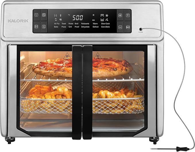 Kalorik Air Fryer Oven MAXX Advance Series 26-Quart with Digital Controls Easy-View Door and 14 Smart Cooking Presets, Includes 9 Cooking Accessories & Smart Probe, 1700-Watts, Black