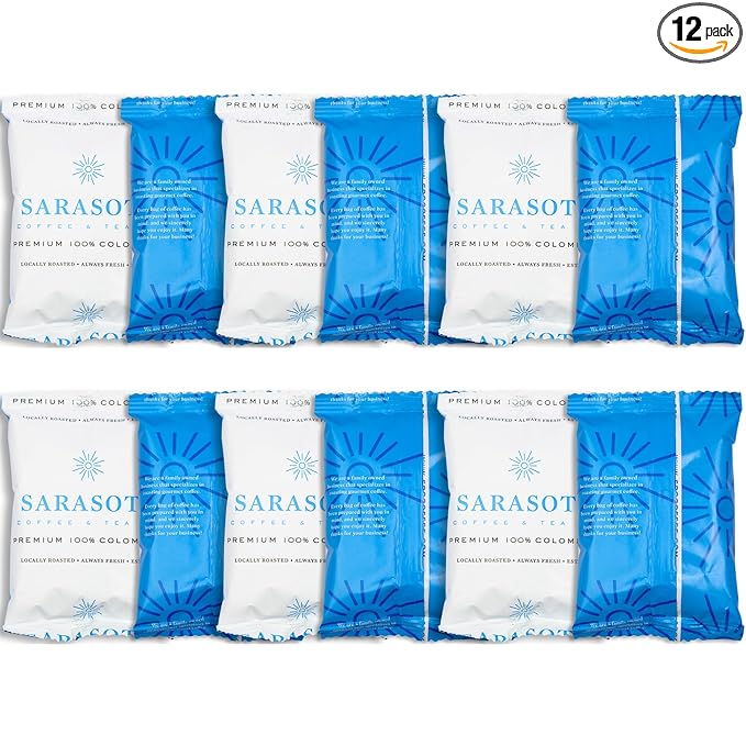 Coffee Packets – 100% Colombian Medium Roast Ground Coffee, Low Acid Mold Free 2 oz Packs for 12 Cup Brewers, Pre-Measured Fractional Packs, 12 Count Box – Sarasota
