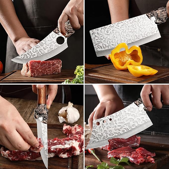 Forged Kitchen Chef Knife Set Stainless Steel Meat Fish Fruit Vegetables Slicing Knife Butcher Boning Cleaver Knives, 6PCS