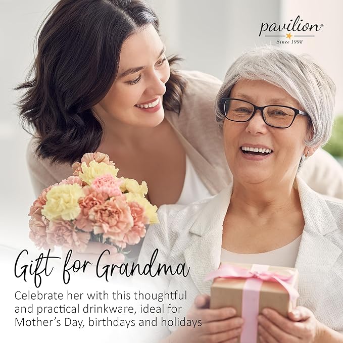 Pavilion Grandma Coffee Mug - Stoneware Coffee Cups for Grandmothers with Heart Tag - Ideal for Daily Use with "Grandma" Text Design - Microwave & Dishwasher Compatible - Cream, 15 oz