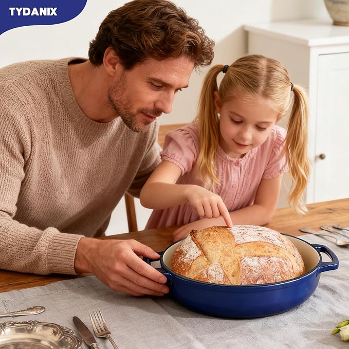 2-in-1 Multifunctional Enameled Cast Iron Dutch Oven, 6QT Loaf Pan with Dual Handles, Perfect for Baking Sourdough, Roasting, Braising & Stews, Oven & Stovetop Safe, Easy to Clean & Pre-Seasoned