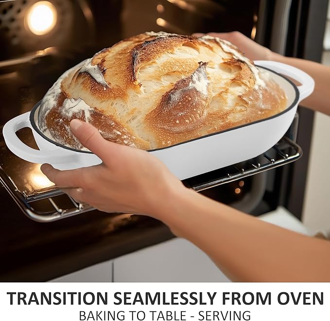Premium Enameled Cast Iron Dutch Oven for Bread Baking | Non-Stick 5QT Oval Bread Oven with Lid | Perfect for Sourdough, Loaf, and Artisan Baking (Beige, 5 QT)
