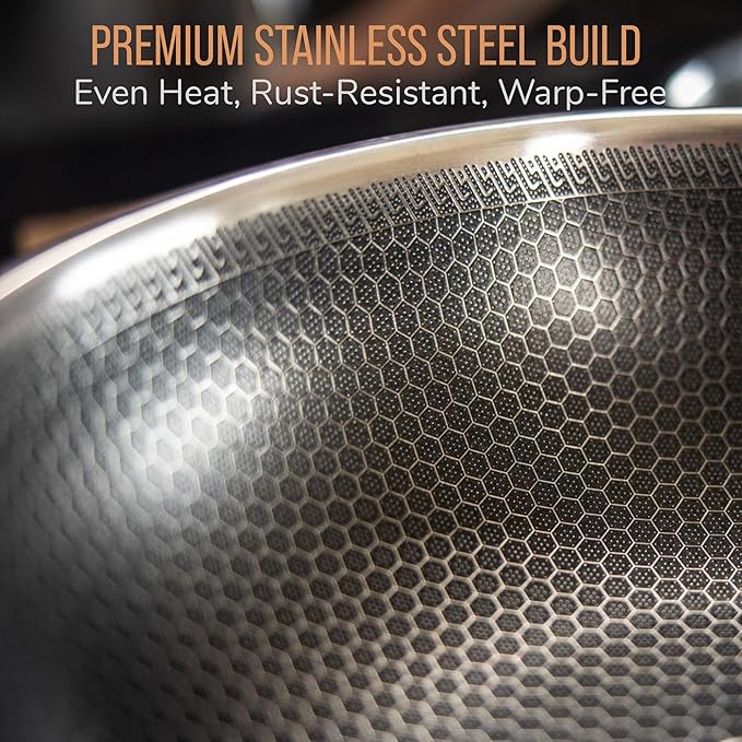 10” Non-Stick Stainless Steel Frying Pan with Lid | Honeycomb Hybrid Skillet for Induction, Gas & Electric Stovetops | Oven Safe, Dishwasher Safe | Premium Gift Packaging