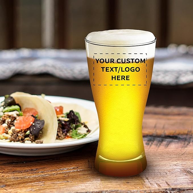 Custom Pilsner Glasses 13.25 oz. Set of 12, Personalized Bulk Pack - Made in the USA, Perfect for Hotels, Restaurants, Bars and Even Party Favors - Red