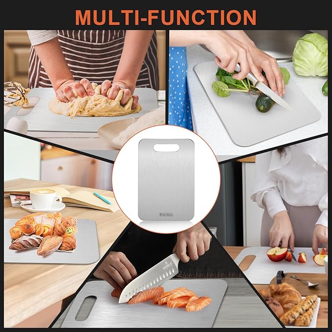 Stron- Dura Cutting Board - 304 Food Grade Stainless Steel Cutting Boards for Kitchen- for cutting Meat, Fruit, Vegetables, Outdoor or Indoor,thicker version 11.5 * 8" (1 ， Small)