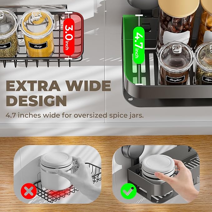 BREIS Suction Cup Spice Rack Organizer, Wall Mounted Spice Shelf for Kitchen, Hanging Seasoning Organizer, No Drill Spice Holder, Space-Saving Spice Organizer for Spice Jars and Seasonings (2 Pack)