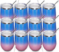 MEWAY 12oz/12 Pack Wine Tumbler Glasses with Lid - Stemless Double Wall Vacuum Stainless Steel Glitter Tumbler - Keeping Cold & Hot Cup for Coffee,for Women(Gradient Pink,Set of 12)