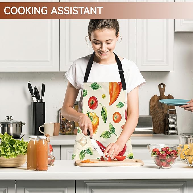Adjustable Kitchen Apron with Pockets for Women and Men,Soft Chef Apron for Cooking, BBQ, and Grill