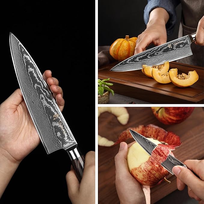 Wakoli EDIB Essentials 3-Piece Damascus Knife Set – Professional Chef's Knives with VG10 Core & 67-Layer Damascus Steel Blades, Ergonomic Pakkawood Handles – Premium Kitchen Knives in Elegant Gift Box