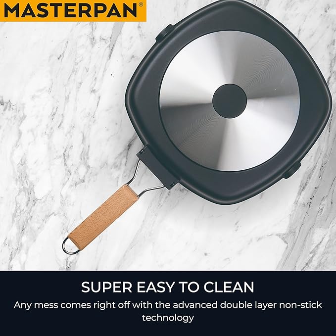 MasterPan Non-Stick Grill Pan Wooden, 11", Folding Handles