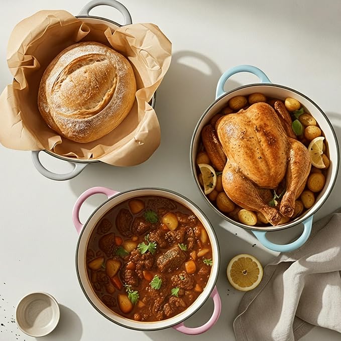 6 Quart Dutch Oven Pot with Lid, Non Stick Enameled Cast Iron Dutch Oven for Bread Baking, Heavy-Duty, Oven Safe Ceramic Cookware Up to 500°F for Baking, Braising, Stews, Roasting, Verdant