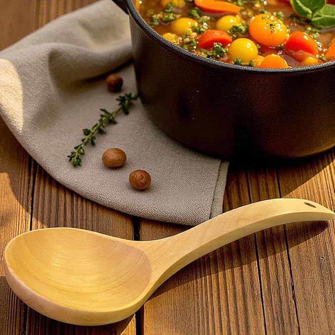 2 Pack Wooden Ladle Set (Large & Small) – Handmade Long Handle Soup Ladles for Cooking & Serving, Natural Wood Kitchen Cookware
