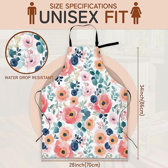 Cooking Apron for Women and Men,Adjustable Chef Bib Apron with 2 Pockets, Water and Oil Resistant for Kitchen Use