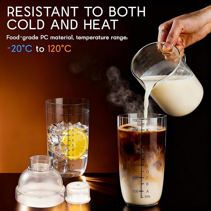 Plastic Cocktail Shaker with Measuring Scale 24oz (700ml), Leak-Proof & Shatter-Resistant Drink Mixer for Bartending, Protein Shakes, Iced Coffee & Milk Tea