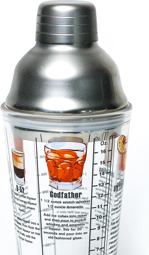 14 oz Recipe Glass Cocktail Shaker With Strainer Top - Includes 6 Cocktail Drink Recipes (Whiskey Theme)