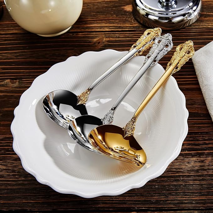 KEAWELL Luxury 7.3" Sauce Ladle, 18/10 Stainless Steel, Gold Accent, Small Gravy Spoon for Home. Solid and Sturdy, Dishwasher Safe (1)