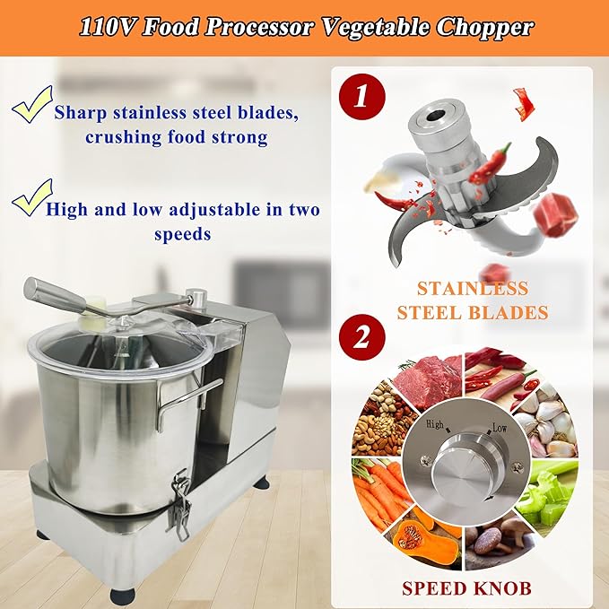 TECHTONGDA 9L Food Processor & Vegetable Chopper, Commercial Meat Grinder, Stainless Steel Electric Chopper, Adjustable Speed Meat Mincer, Multi-Function for Chopping Vegetables, Meat, Grains, Nuts
