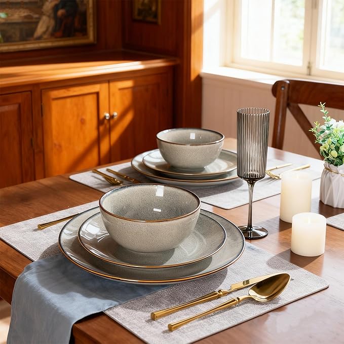 GBHOME Ceramic Dinnerware Sets for 6, 18 Pieces Stoneware Plates and Bowls Sets, Reactive Glaze Dish Set-Scratch Resistant, Dishwasher&Microwave Safe