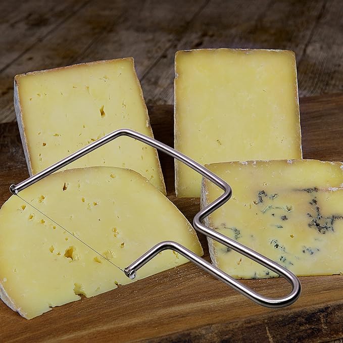 Aeon Design Cheese Slicer/Cutter With Extra 2 Wires-Easy And Fast Cutting Hard Or Semi Hard Block Cheeses-Stainless Steel Kitchen Tool-Long Lasting Wires