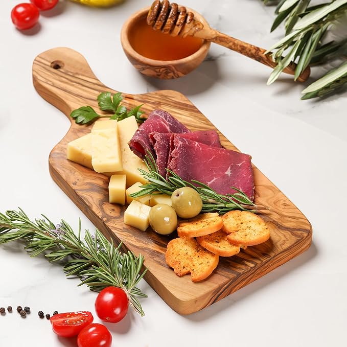 Olive Wood Cutting Board - 30cm (11.8") Handmade Chopping Board with Hanging Hole - Rustic Mediterranean Kitchen Board for Chopping, Slicing, and Serving with Natural Beeswax Finish