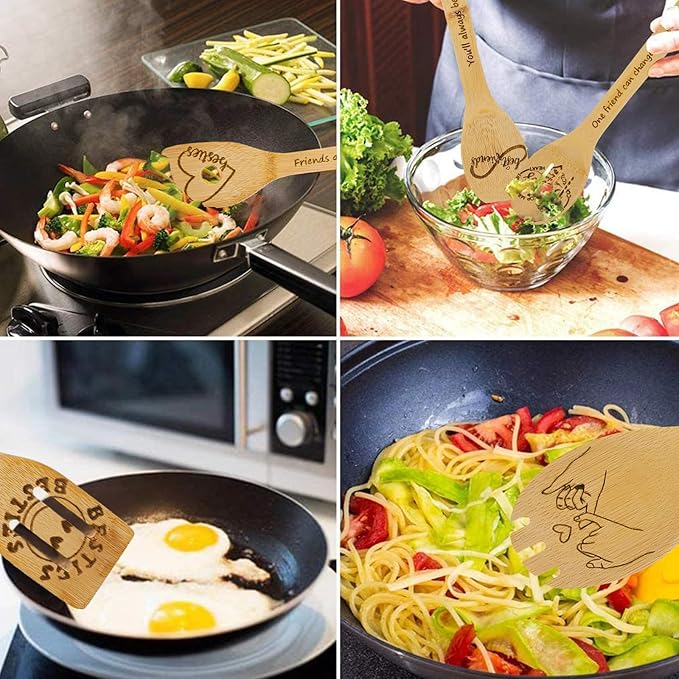 Bestie Gifts,Friend Birthday Gifts for Women,Friendship Gift for Best Friends Female Women Sister Mom Wife Her Girlfriend Coworker Bestie Bff,5PCS Friend Wooden Cooking Spoons