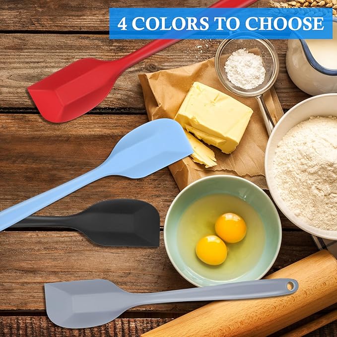 Shappy 4 Pieces Silicone Cooking Spoons 10.6 Inch Heat Resistant Kitchen Spoons for Mixing, Serving and Stirring Upgrade Large Non Stick Basting Utensils, Dishwasher Safe(Scrapers,Classic Color)