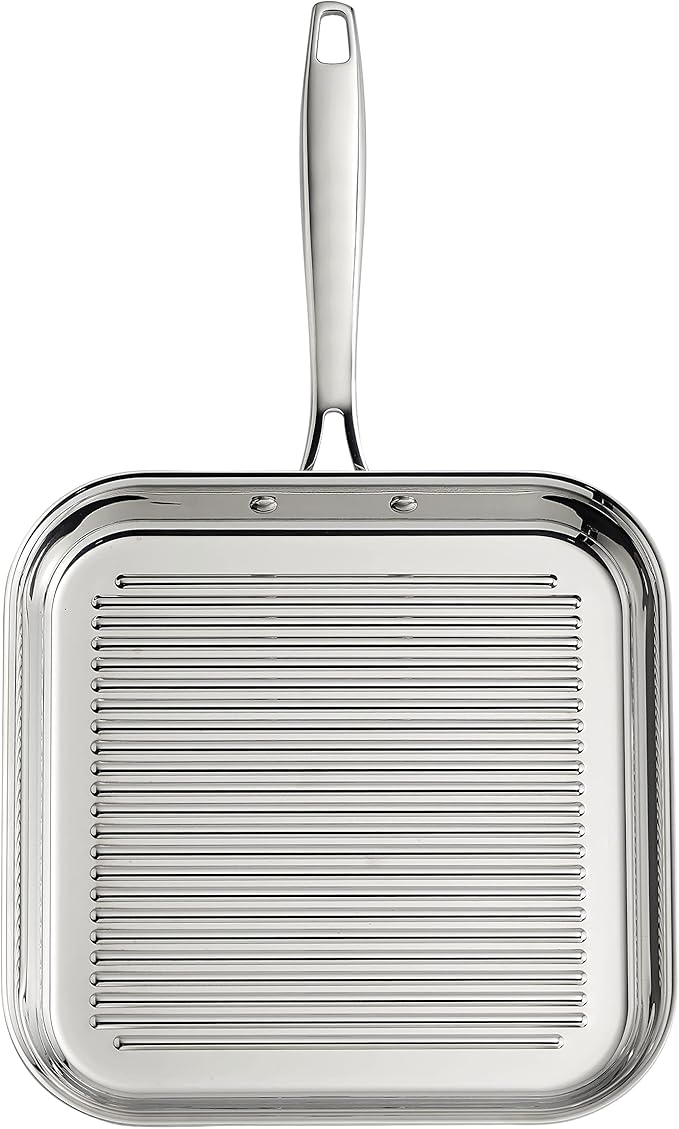 Tramontina Signature Tri-Ply Clad Stainless Steel 11-Inch Square Grill Pan, Induction-Ready, Dishwasher-Safe, NSF-Certified, Made in Brazil