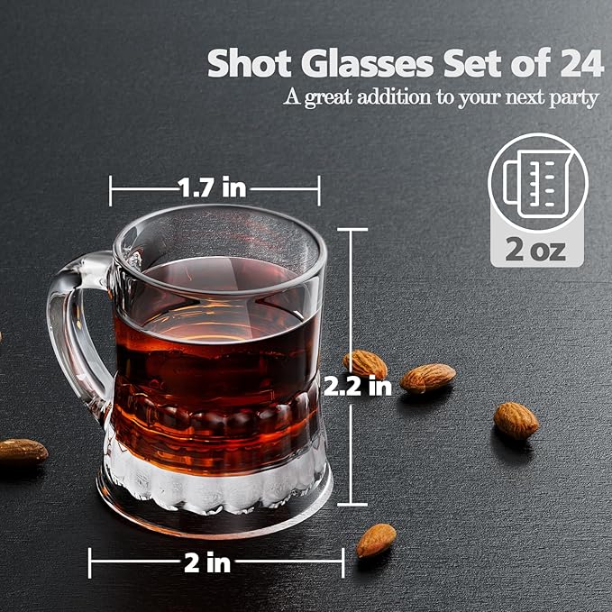 Plastic Beer Mug 2 Oz, 24 PCS Mini Beer Mug Shot Glasses, Heavy Base Clear Mini Beer Mugs, Small Plastic Shot Cups for Party Drink, Beer, Whiskey, Tequila, Vodka
