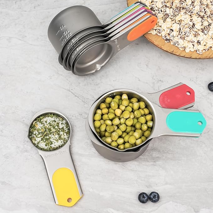 Magnetic Measuring Cups Set of 6, Stainless Steel Nesting Measuring Cups with Easy to Read Markings, Kitchen Gadgets for Cooking & Baking