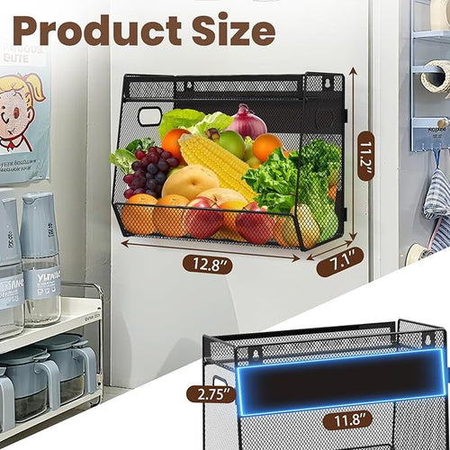 1 SET Magnetic Shelf for Fridge with Lid, Fruit Potato and Onion Storage Bins, Pantry Organizers and Storage, Large Container Magnetic Spice Rack for Refrigerator, Kitchen Counter & Cabinet