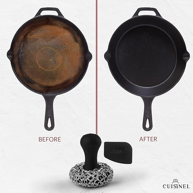 Cuisinel CAST IRON CHAINMAIL SCRUBBER AND PAN SCRAPER - ERGONOMIC DESIGN STAINLES