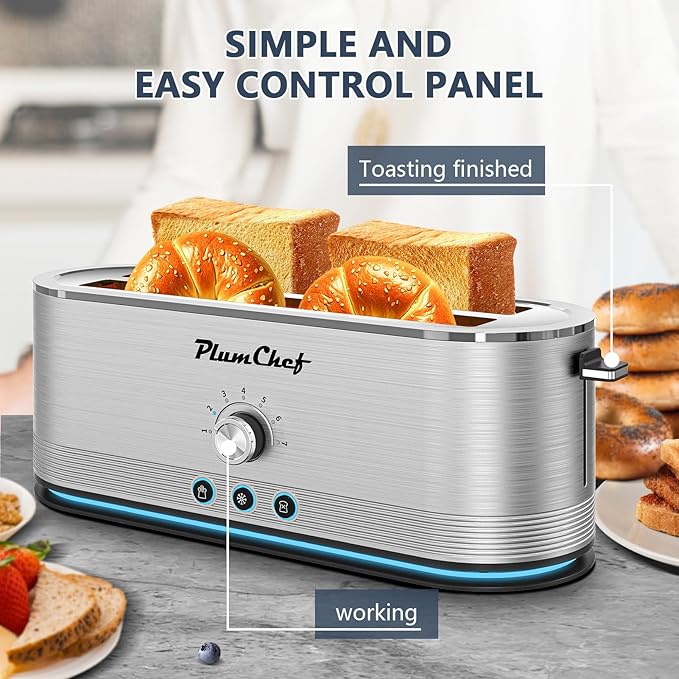 4-Slice Toaster, 7 Browning Settings, Defrost/Reheat Functions, Removable Crumb Tray, Full body Stainless Steel Housing 1350W ，Anti-Fingerprint & Anti-Jam,(1, Silver)