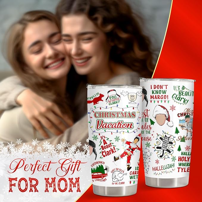 34HD Christmas Movie Tumbler with Lid - 20 oz Stainless Steel Mug, Character Mug for Christmas Gifts
