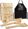 Daughter Gift from Mom, Christmas Kitchen Gifts for Daughter, Birthday Gift Wooden Cutting Board with Cooking Utensils Set with Apron Set, Great Mom Present for Her
