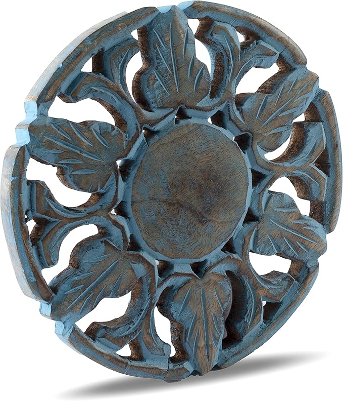 Handmade Wooden Trivet for Hot Dishes Plates & Pots Holder Hot Pad for Kitchen & Dining Table Decor Cookware Heat Resistant Rustic Decorative Carvings Tabletop Home & Dining Table Essentials (Blue)