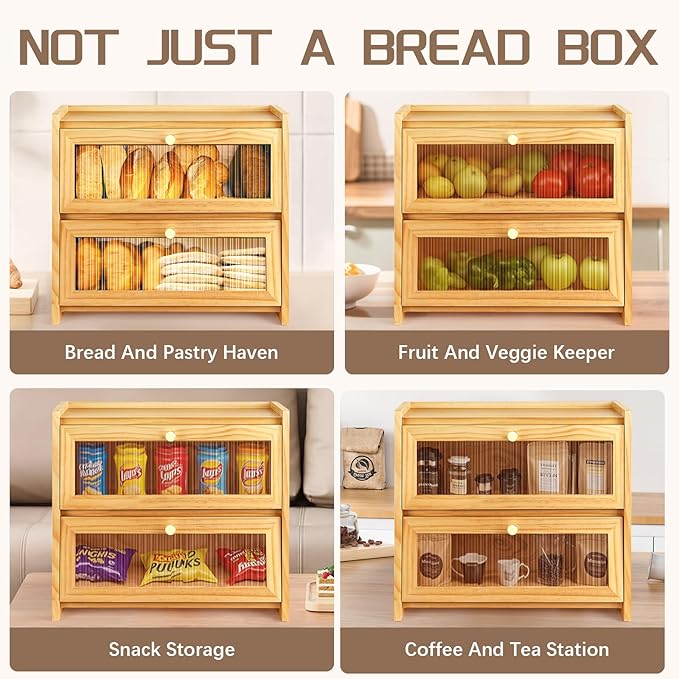 Bread Box For Kitchen Countertop, Corner Breadbox, Bread Boxes for Kitchen Counter Organizer Decor Storage, Wooden Storage Box Breadbox, Housewarming Birthday Wedding Christmas Gift