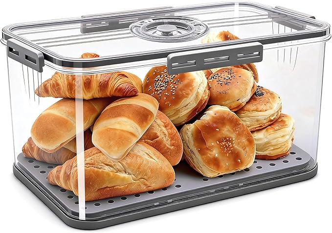 Bread Box for Kitchen Countertop | Airtight Bread Storage Container with New Upgrade Time Recording Lid – Bread Keeper for Homemade Bread, Donuts, Bagels, Toast, and Cookies
