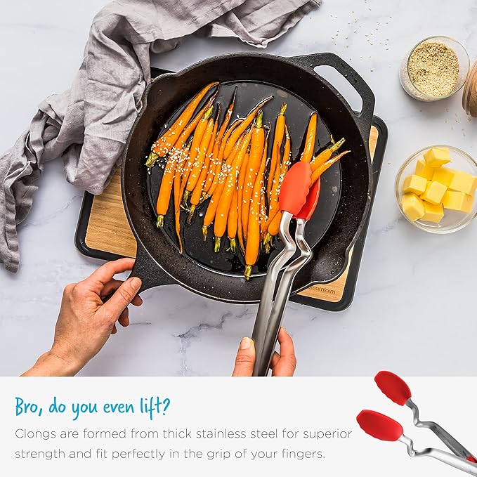 Dreamfarm Clongs Grippy Silicone & Stainless Steel Kitchen Cooking Tongs with Click-Lock Open & Close - 9" Black