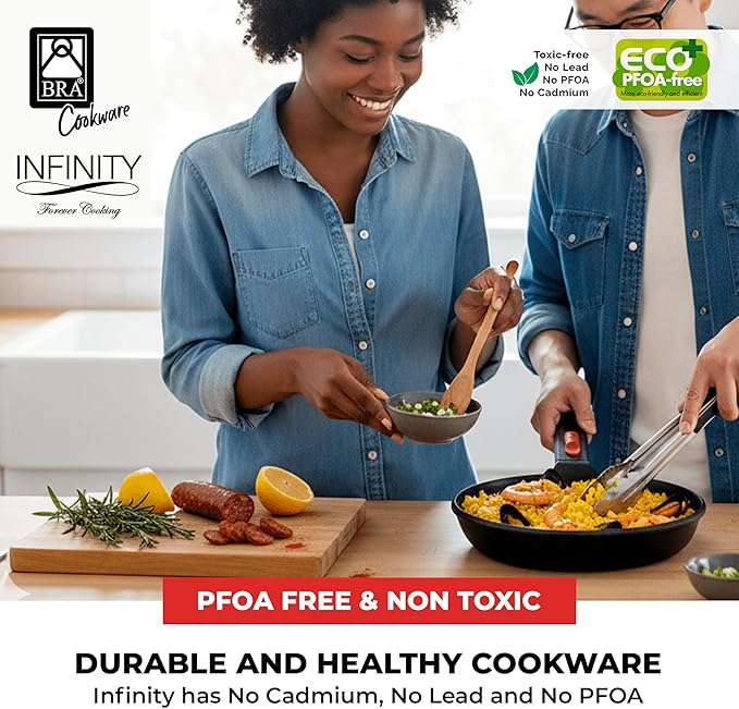 BRA COOKWARE Infinity Nonstick Frying Pan | 8-Inch Cast Aluminum Skillet | PFOA/PFAS Free Fry Pan | All Cooktops (incl Induction) Searing Skillet | Oven Safe up to 425°F (w/o Removable Handle)