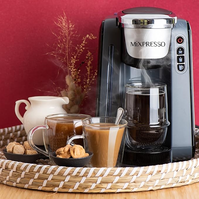 Mixpresso Single Serve Cup Coffee Maker With 4 Brew Sizes for 1.0 & 2.0 Cup Pods, Removable 45oz Water Tank, Quick Brewing with Auto Shut-Off, Rapid Brew Technology Gray Coffee Maker