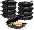 MULMEHË Eco-Friendly Mineral Filled Polypropylene Plastic Hinged Take Out Food Containers, 10x10x3, Vented Single Compartment, Black (200)