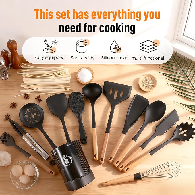 Multifunction Spatula Cooking Spoon, 2025 New Silicone Nonstick Pan Cooking Spoon, Matte Kitchen Silicone Utensil for Cooking Serving Stirring Scooping Scraping (Black 1pc)